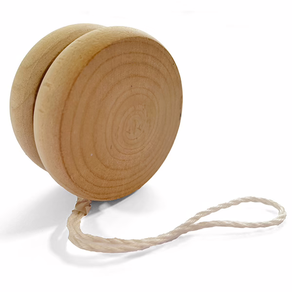 Abbildung eines Jojos aus Holz mit Kordel.